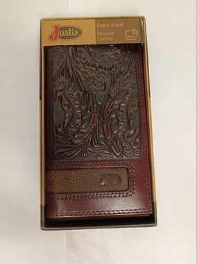 Justin Dark Brown Tooled Leather Money Wallet